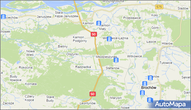 mapa Młodzieszynek gmina Młodzieszyn, Młodzieszynek gmina Młodzieszyn na mapie Targeo