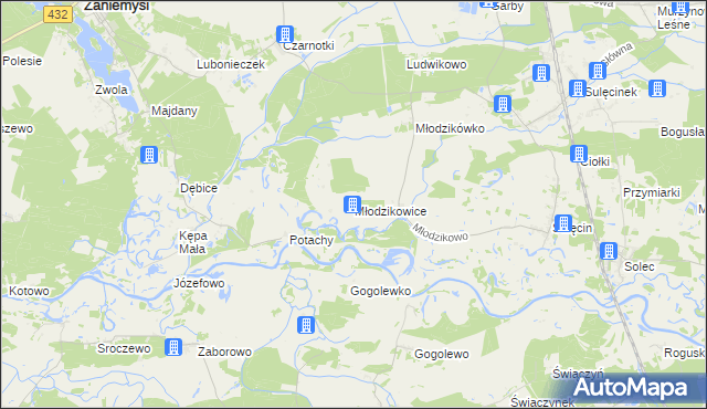 mapa Młodzikowice, Młodzikowice na mapie Targeo