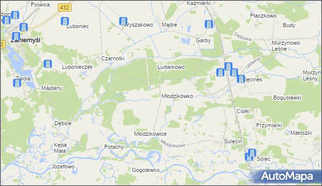 mapa Młodzikówko, Młodzikówko na mapie Targeo