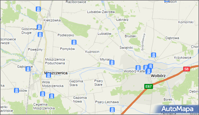 mapa Młynary gmina Wolbórz, Młynary gmina Wolbórz na mapie Targeo