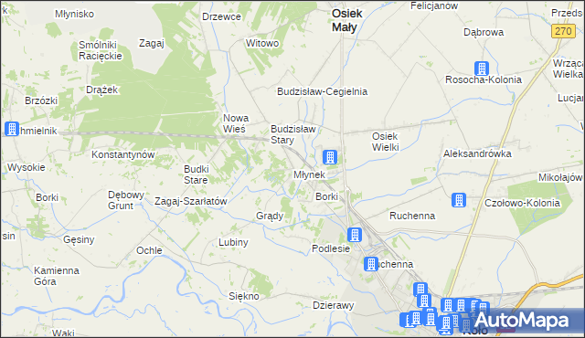 mapa Młynek gmina Osiek Mały, Młynek gmina Osiek Mały na mapie Targeo