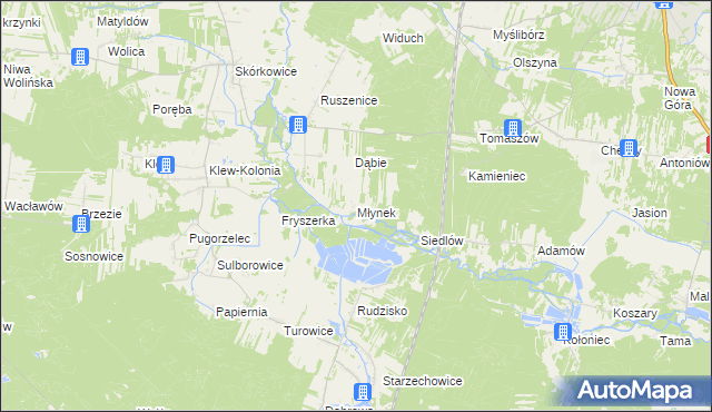 mapa Młynek gmina Żarnów, Młynek gmina Żarnów na mapie Targeo