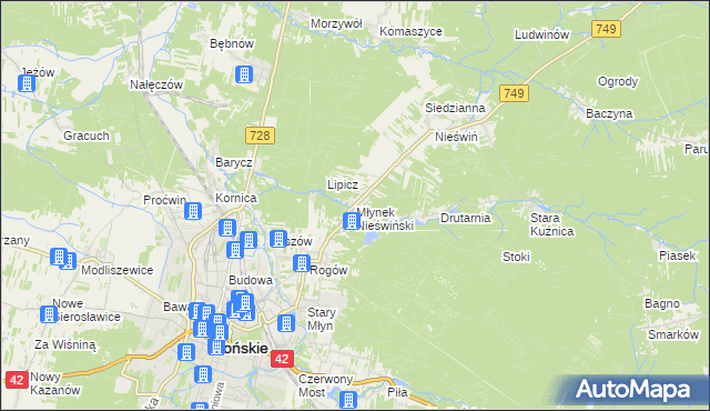 mapa Młynek Nieświński, Młynek Nieświński na mapie Targeo