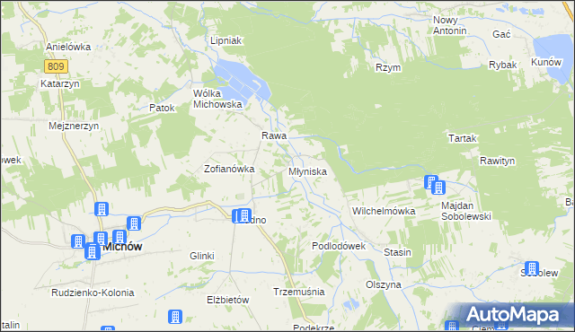 mapa Młyniska gmina Michów, Młyniska gmina Michów na mapie Targeo