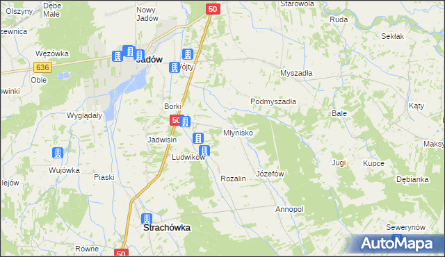 mapa Młynisko gmina Strachówka, Młynisko gmina Strachówka na mapie Targeo
