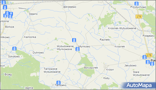mapa Młynkowo gmina Połajewo, Młynkowo gmina Połajewo na mapie Targeo