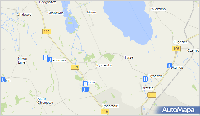 mapa Młyny gmina Pyrzyce, Młyny gmina Pyrzyce na mapie Targeo