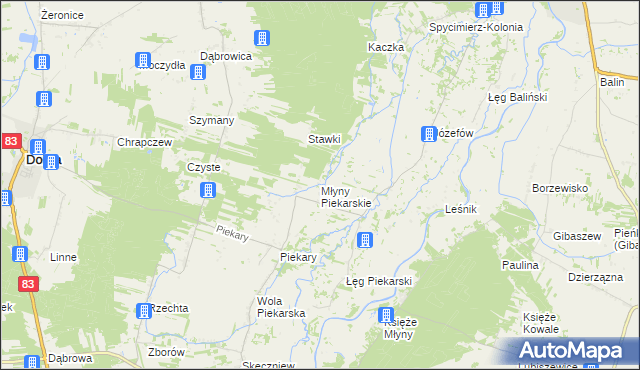 mapa Młyny Piekarskie, Młyny Piekarskie na mapie Targeo