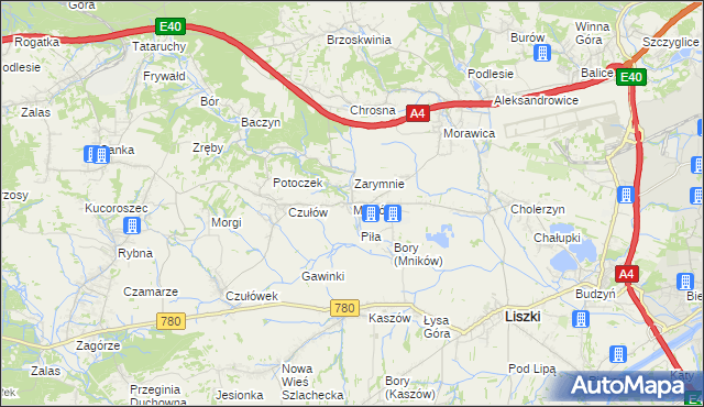 mapa Mników gmina Liszki, Mników gmina Liszki na mapie Targeo