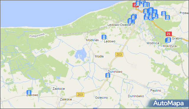 mapa Modła gmina Ustka, Modła gmina Ustka na mapie Targeo