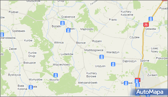 mapa Modlibogowice, Modlibogowice na mapie Targeo