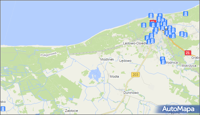 mapa Modlinek gmina Ustka, Modlinek gmina Ustka na mapie Targeo