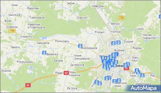 mapa Modliszewice, Modliszewice na mapie Targeo