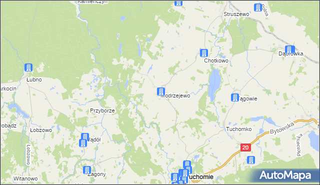 mapa Modrzejewo gmina Tuchomie, Modrzejewo gmina Tuchomie na mapie Targeo