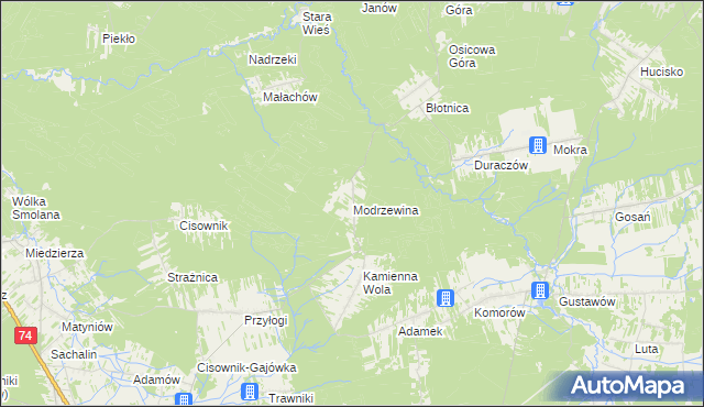 mapa Modrzewina gmina Stąporków, Modrzewina gmina Stąporków na mapie Targeo