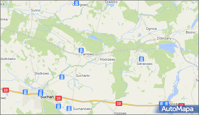 mapa Modrzewo, Modrzewo na mapie Targeo