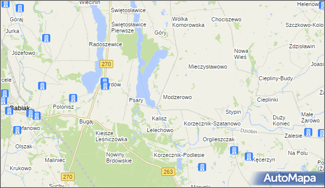 mapa Modzerowo gmina Izbica Kujawska, Modzerowo gmina Izbica Kujawska na mapie Targeo