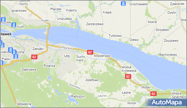 mapa Modzerowo gmina Włocławek, Modzerowo gmina Włocławek na mapie Targeo