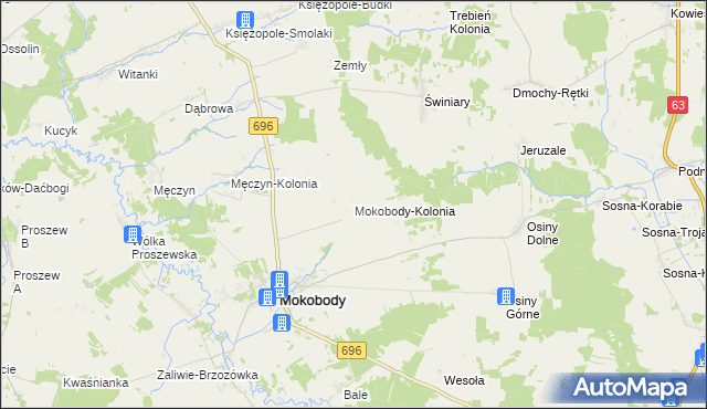 mapa Mokobody-Kolonia, Mokobody-Kolonia na mapie Targeo