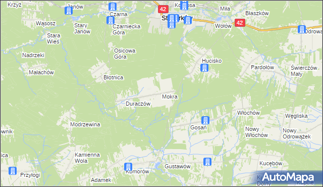 mapa Mokra gmina Stąporków, Mokra gmina Stąporków na mapie Targeo