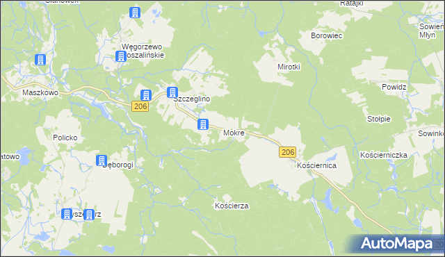 mapa Mokre gmina Sianów, Mokre gmina Sianów na mapie Targeo