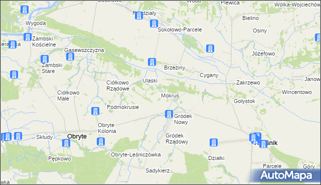 mapa Mokrus gmina Obryte, Mokrus gmina Obryte na mapie Targeo