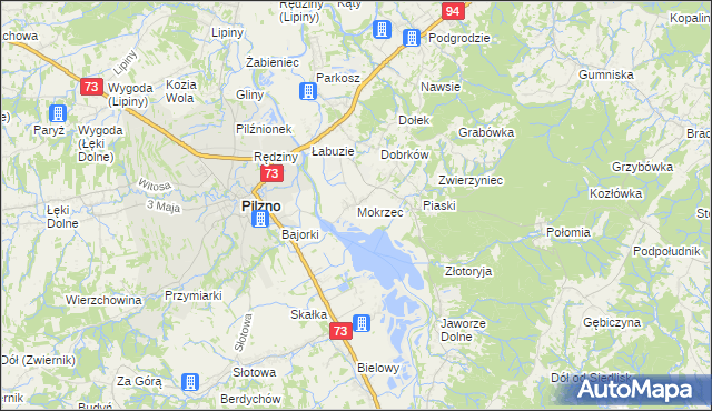 mapa Mokrzec gmina Pilzno, Mokrzec gmina Pilzno na mapie Targeo