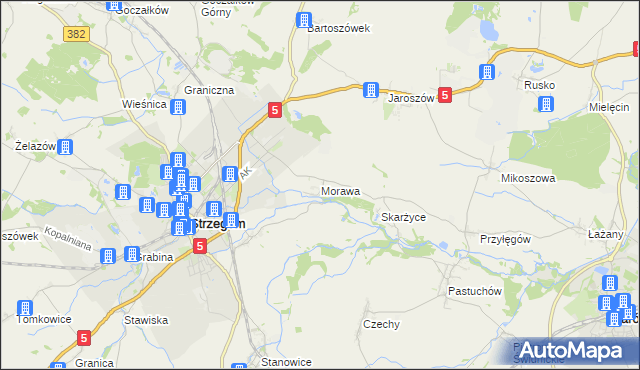 mapa Morawa gmina Strzegom, Morawa gmina Strzegom na mapie Targeo