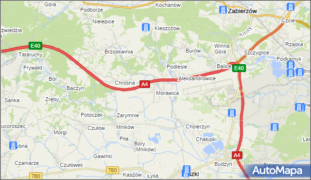 mapa Morawica gmina Liszki, Morawica gmina Liszki na mapie Targeo