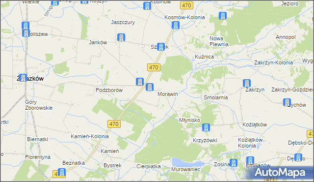 mapa Morawin gmina Ceków-Kolonia, Morawin gmina Ceków-Kolonia na mapie Targeo