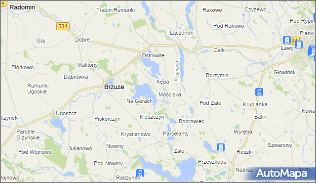 mapa Mościska gmina Brzuze, Mościska gmina Brzuze na mapie Targeo