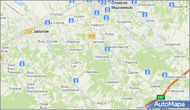 mapa Mościska gmina Grodzisk Mazowiecki, Mościska gmina Grodzisk Mazowiecki na mapie Targeo