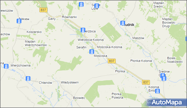 mapa Mościska gmina Rudnik, Mościska gmina Rudnik na mapie Targeo