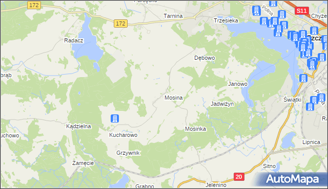 mapa Mosina gmina Szczecinek, Mosina gmina Szczecinek na mapie Targeo