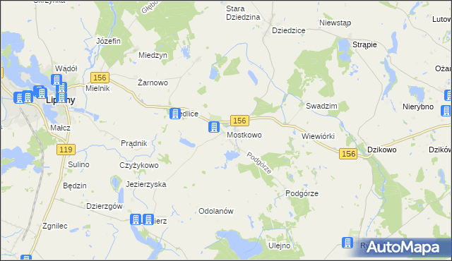 mapa Mostkowo gmina Barlinek, Mostkowo gmina Barlinek na mapie Targeo