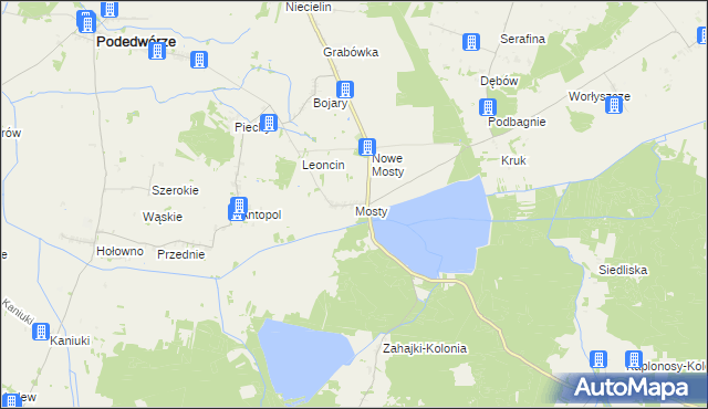 mapa Mosty gmina Podedwórze, Mosty gmina Podedwórze na mapie Targeo