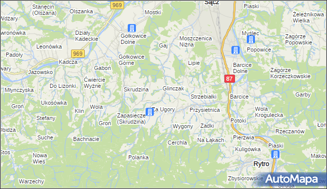 mapa Moszczenica Wyżna, Moszczenica Wyżna na mapie Targeo