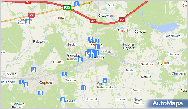 mapa Mrozy powiat miński, Mrozy powiat miński na mapie Targeo