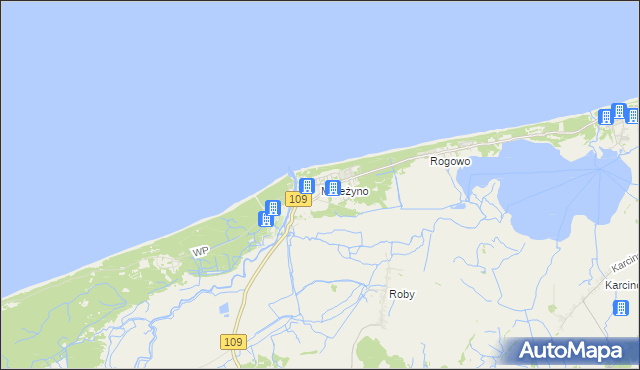 mapa Mrzeżyno, Mrzeżyno na mapie Targeo