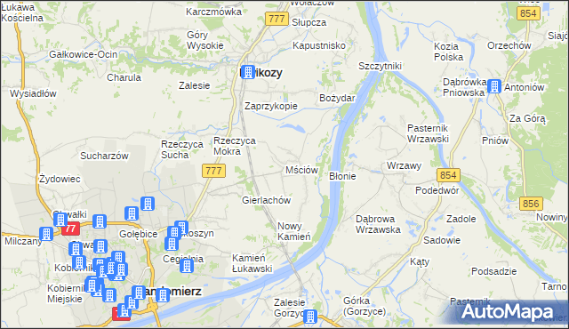 mapa Mściów, Mściów na mapie Targeo