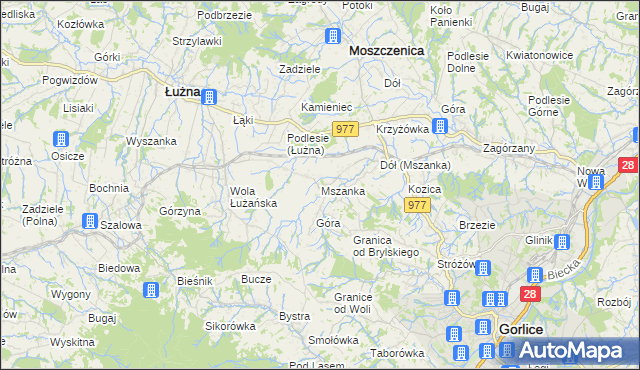 mapa Mszanka gmina Łużna, Mszanka gmina Łużna na mapie Targeo