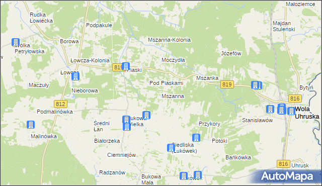 mapa Mszanna gmina Wola Uhruska, Mszanna gmina Wola Uhruska na mapie Targeo