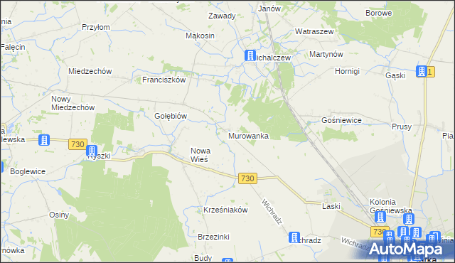 mapa Murowanka gmina Warka, Murowanka gmina Warka na mapie Targeo