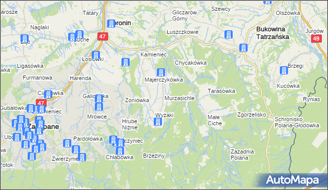 mapa Murzasichle, Murzasichle na mapie Targeo