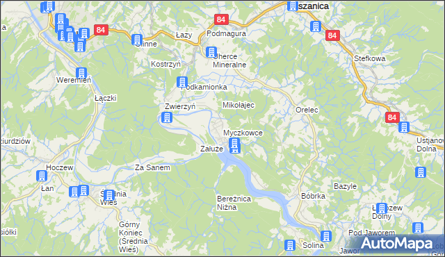 mapa Myczkowce, Myczkowce na mapie Targeo