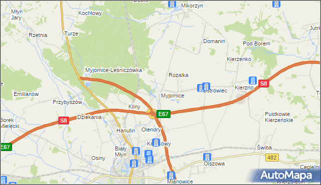 mapa Myjomice, Myjomice na mapie Targeo