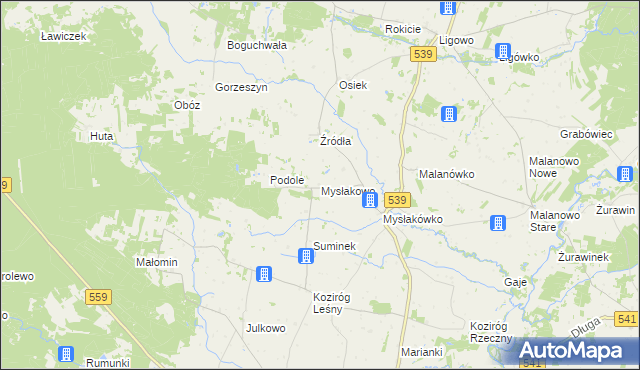 mapa Mysłakowo, Mysłakowo na mapie Targeo