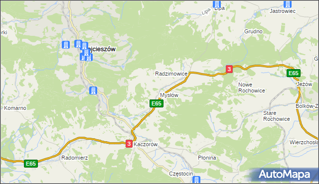 mapa Mysłów gmina Bolków, Mysłów gmina Bolków na mapie Targeo