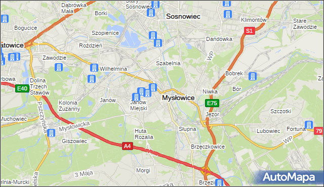 mapa Mysłowice, Mysłowice na mapie Targeo