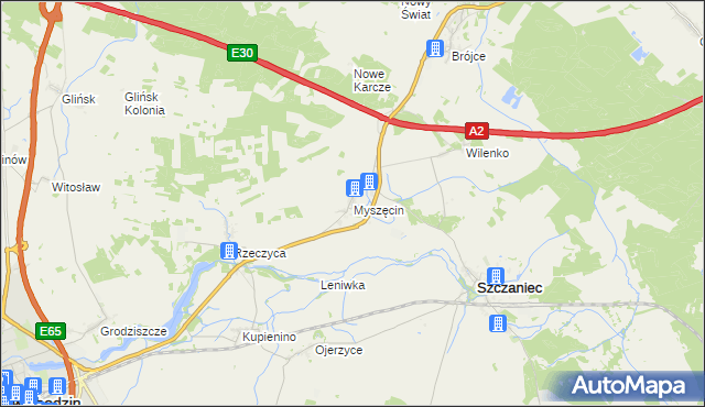 mapa Myszęcin, Myszęcin na mapie Targeo